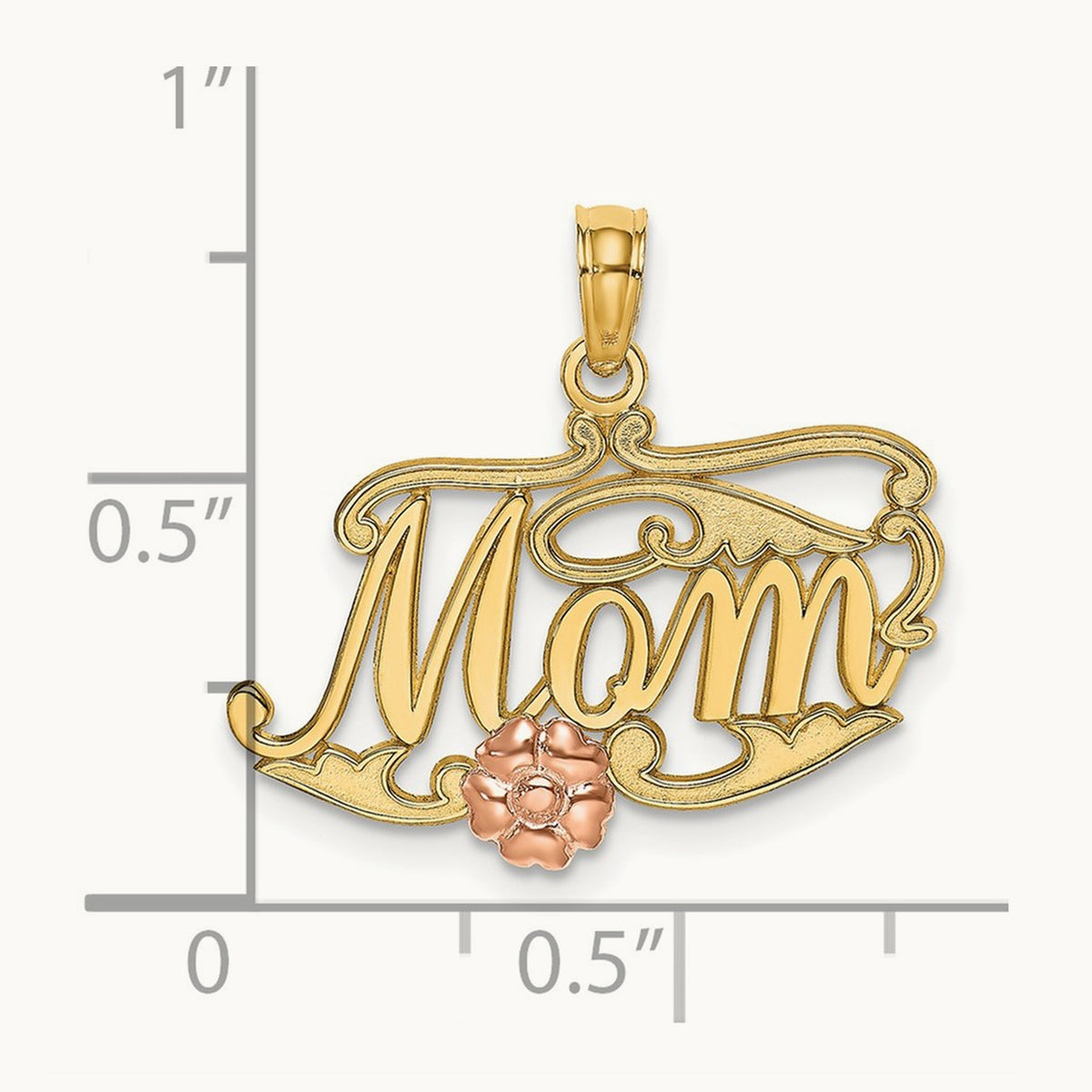 MOM Script w/ Flower Charm, 14K Two-tone