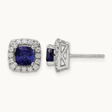 Sept Birthstone Created Sapphire Post Earrings, 0.50 ct tw Lab-Grown Diamond