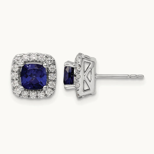 Sept Birthstone Created Sapphire Post Earrings, 0.50 ct tw Lab-Grown Diamond