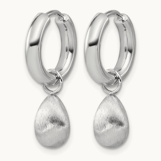 SS RH-plat Polish/Brushed Teardrop Huggie Hoop Earrings — Leslie's