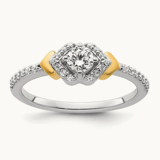 Complete Diamond Round Center Engagement Ring, 14K Two-tone