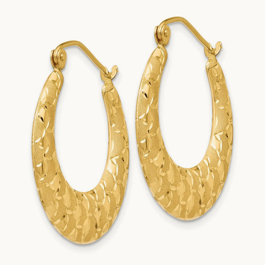 Laser Cut Patterned Hoop Earrings, 14K