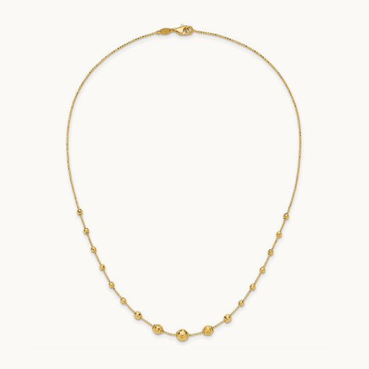 Polished and Textured Beaded 17in Necklace, 14K
