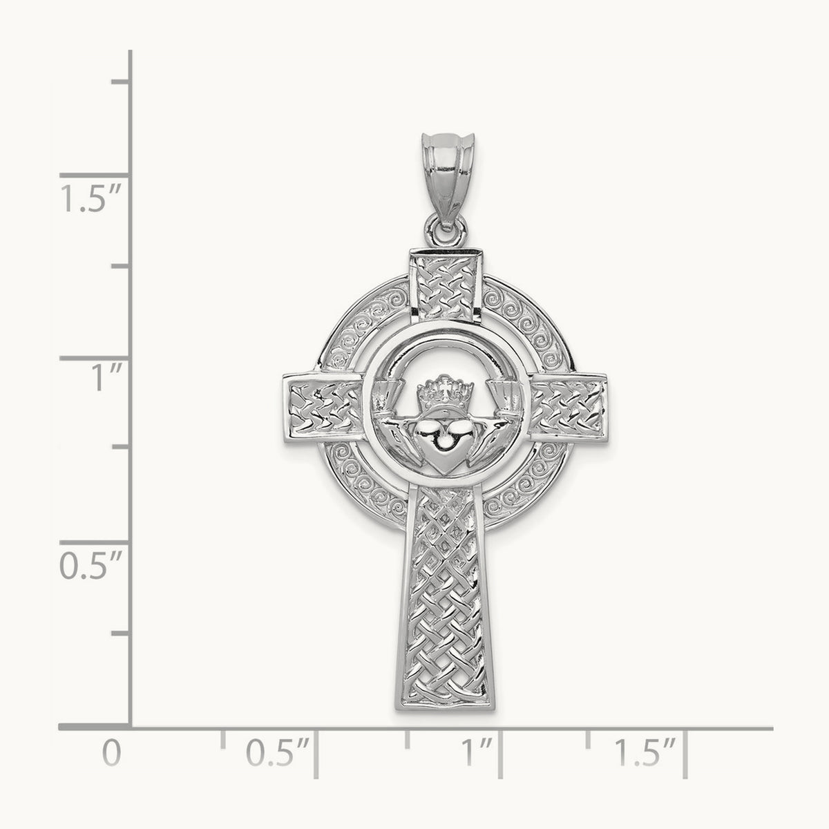 Celtic Claddagh Cross Pendant — 14K White Gold