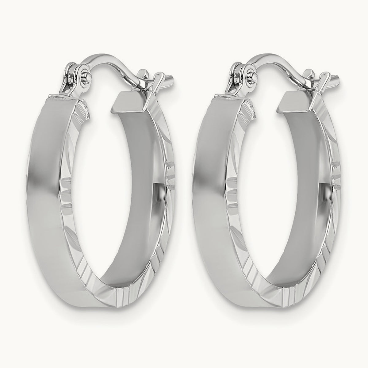 Small Diamond-cut Edge Polished Hoop Earrings — 10K White Gold