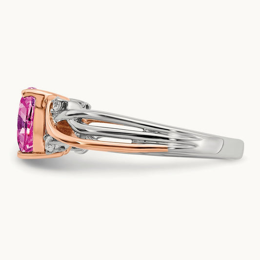 Heart Created Pink Sapphire and Diamond Ring, 14K Two-tone