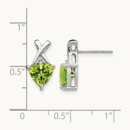 Peridot and White Topaz Trillion Post Earrings, 14K White Gold
