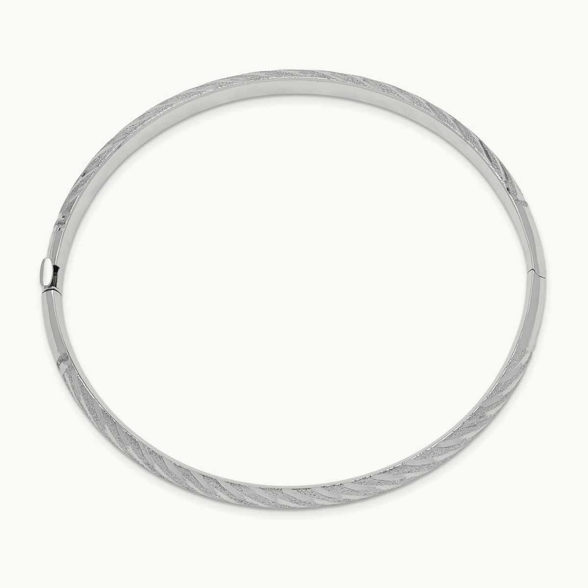 Textured Diamond-cut Twisted Hinged Bangle — 14K White Gold