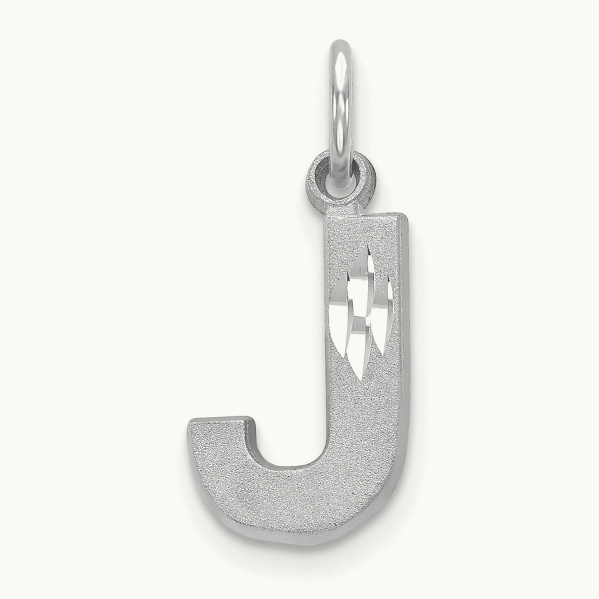 Satin Diamond-cut Initial Charm — 14K White Gold, J