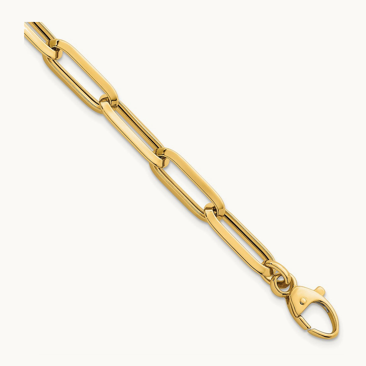 Polished Paperclip Link Chain Bracelet, 7mm, 14K