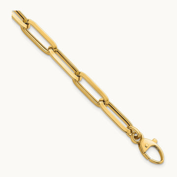 Polished Paperclip Link Chain Bracelet, 7mm, 14K