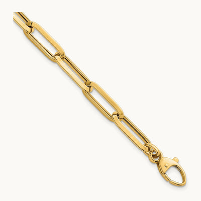 Polished Paperclip Link Chain Bracelet, 7mm, 14K