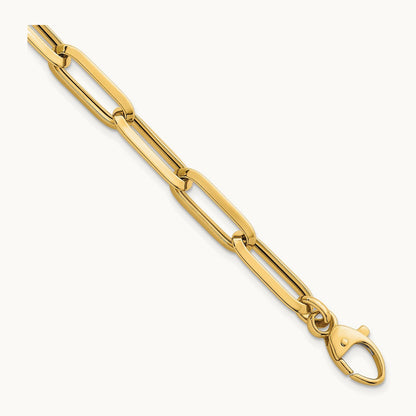 Polished Paperclip Link Chain Bracelet, 7mm, 14K