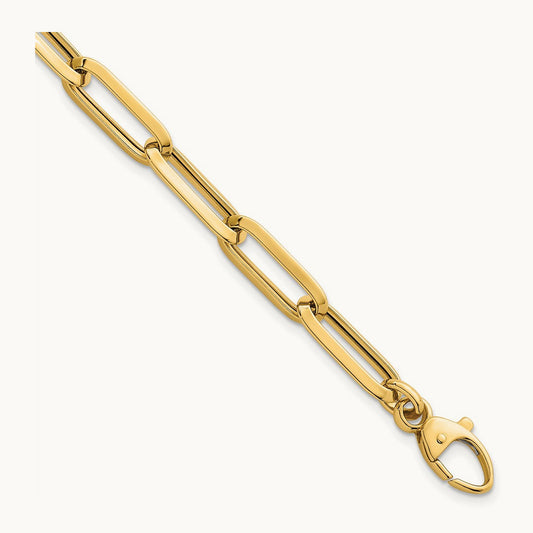 Polished Paperclip Link Chain Bracelet, 7mm, 14K