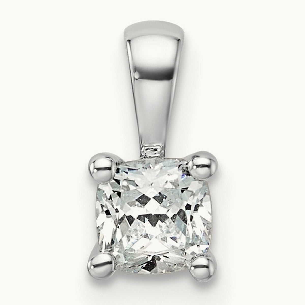 Cushion Four-Prong Pendant, 1/2-5 ct Lab-Grown Diamond — 14K White Gold