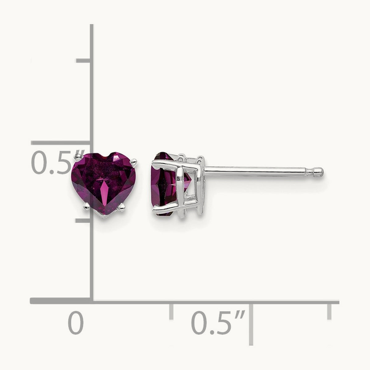 Heart Rhodolite Garnet Earrings, 5mm, 14K White Gold
