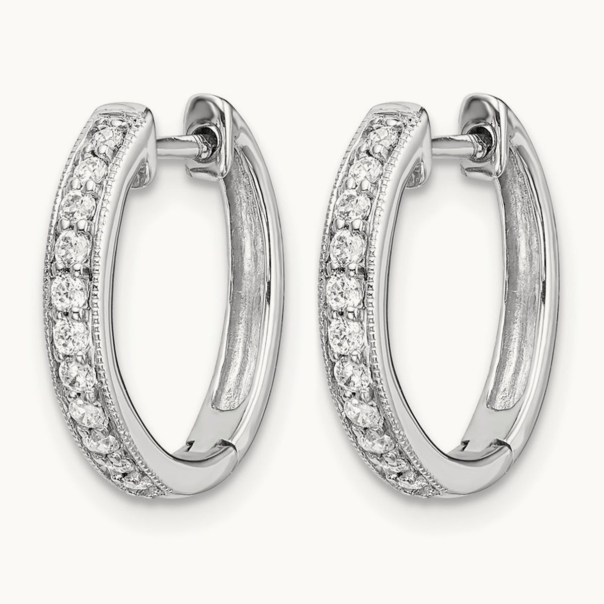 Diamond Hinged Hoop Earrings — 14K White Gold