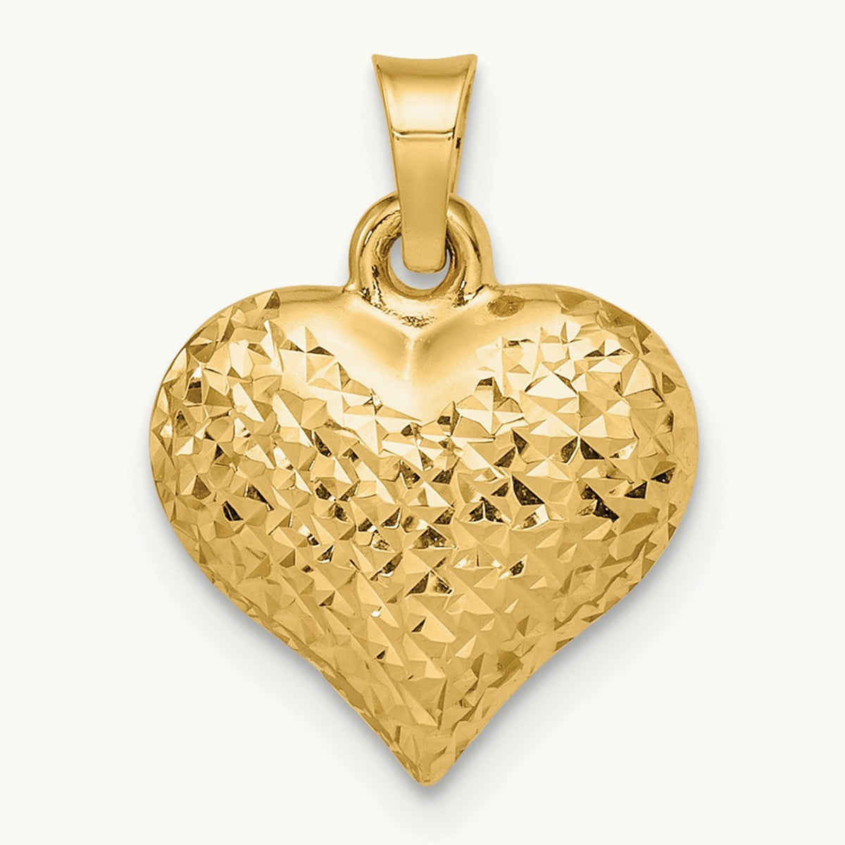 Polished Diamond-cut Large Puffed Heart Pendant, 14K