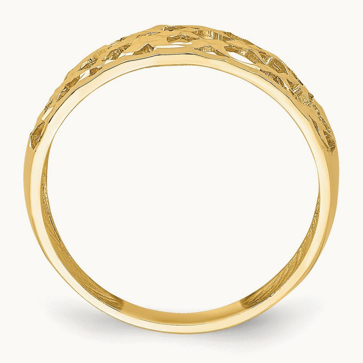 Solid D/C Woven Pattern Dome Ring, 14K