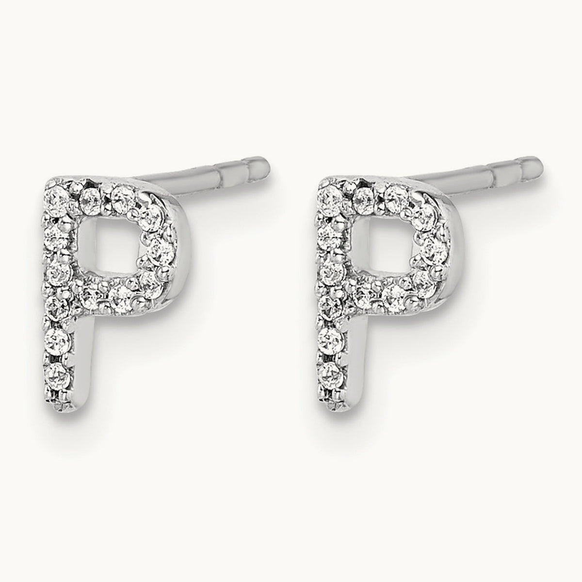 Diamond Initial P Earrings, 14K White Gold