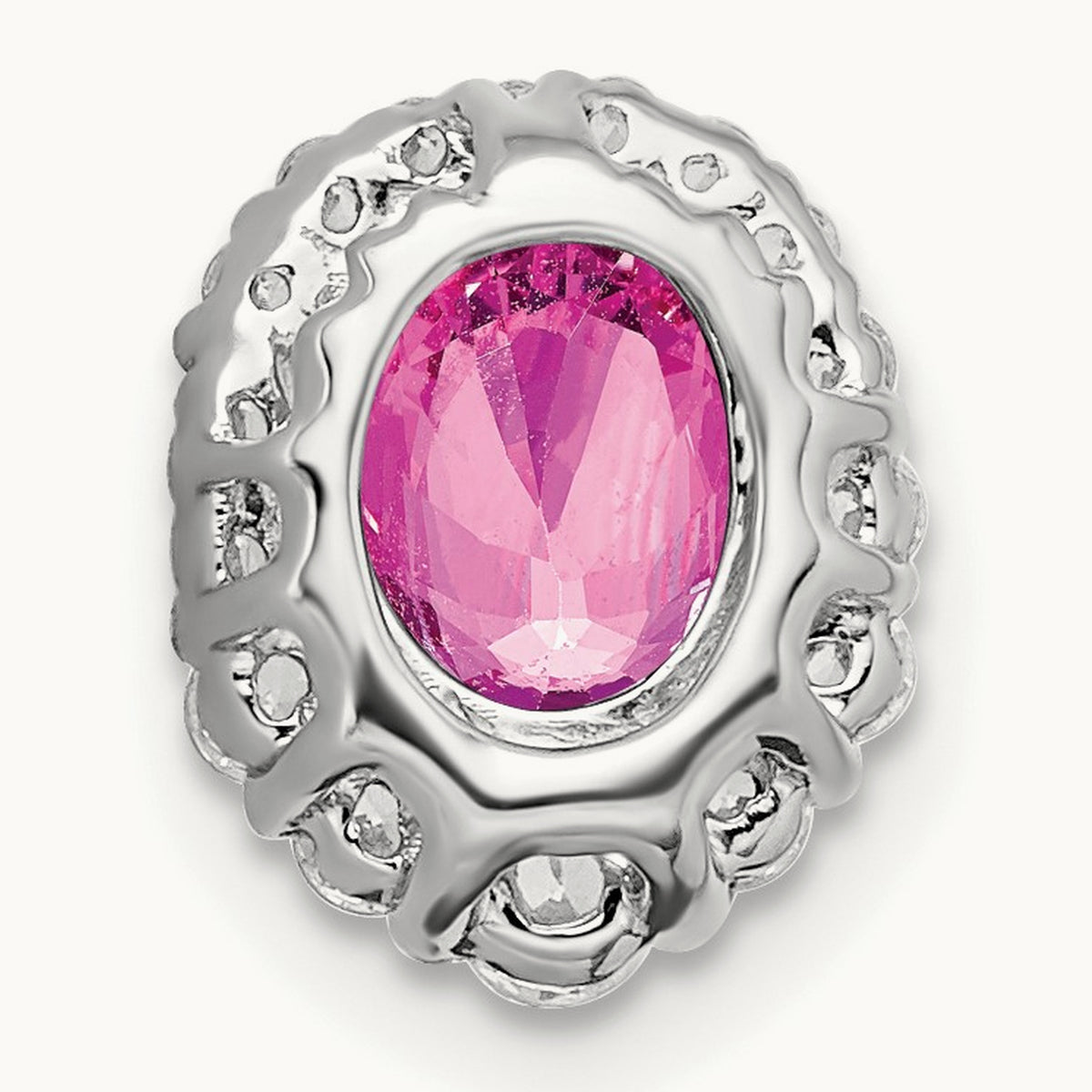 Oval Creat. Pink Sapphire/Diamond Halo Chain Slide, 14K White Gold