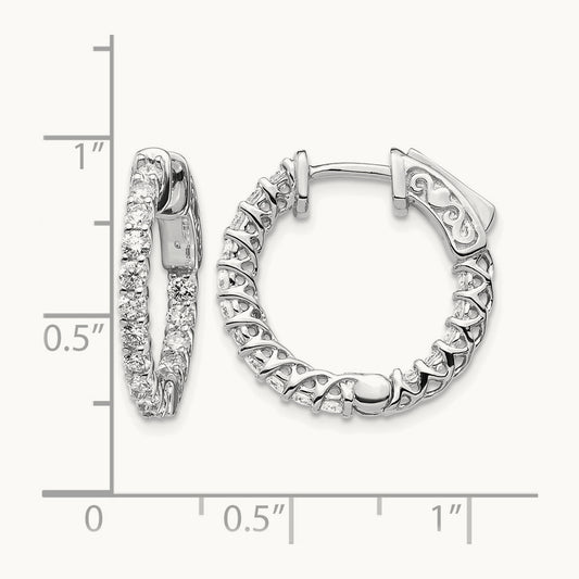 Diamond Round Hoop w/Safety Clasp Earrings, 14K White Gold