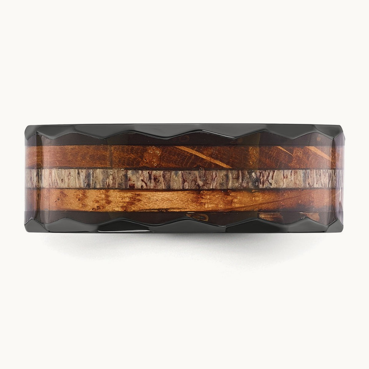 Black Zirconium Polished Faceted w/Wood and Deer Antler Inlay Band