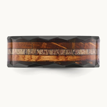 Black Zirconium Polished Faceted w/Wood and Deer Antler Inlay Band