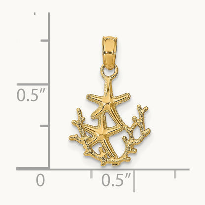 Textured Mini Double Starfish and Coral Charm, 14K
