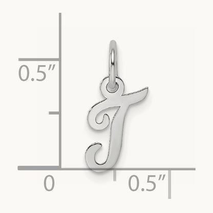 Small Script Letter T Initial Charm, 14K White Gold
