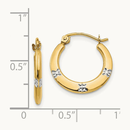 Madi K w/Rhodium Flowers Hollow Hoop Earrings, 14K