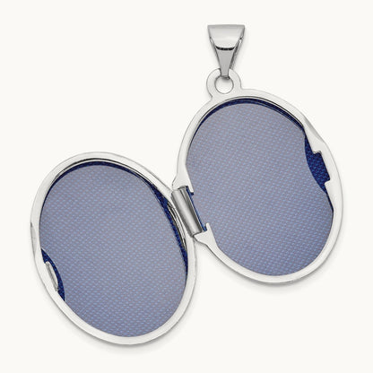 Oval Floral Scroll Border Locket, 21mm, 14K White Gold