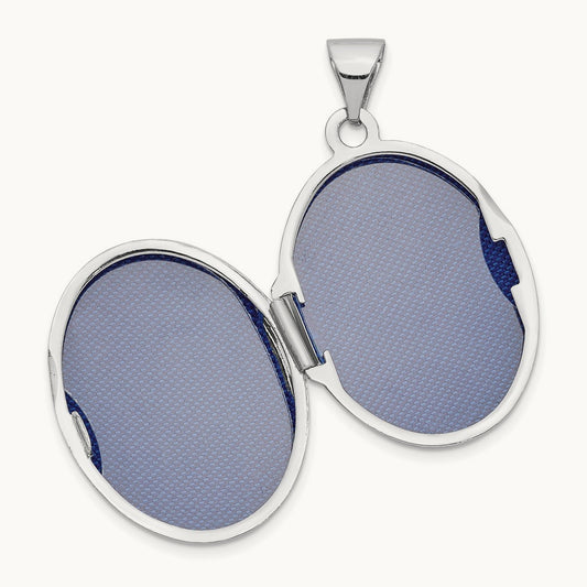 Oval Floral Scroll Border Locket, 21mm, 14K White Gold