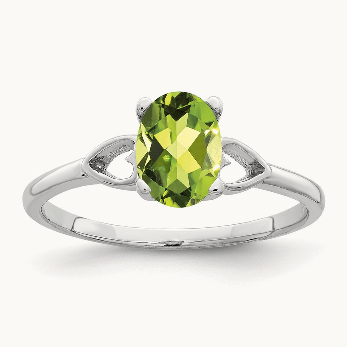 7x5mm Oval Peridot ring, 14K White Gold