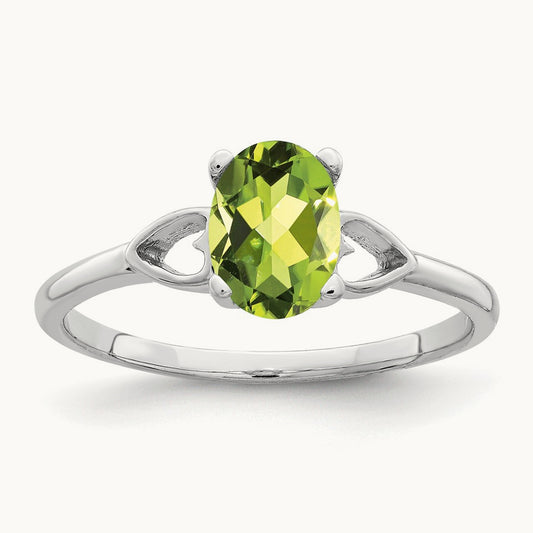 7x5mm Oval Peridot ring, 14K White Gold