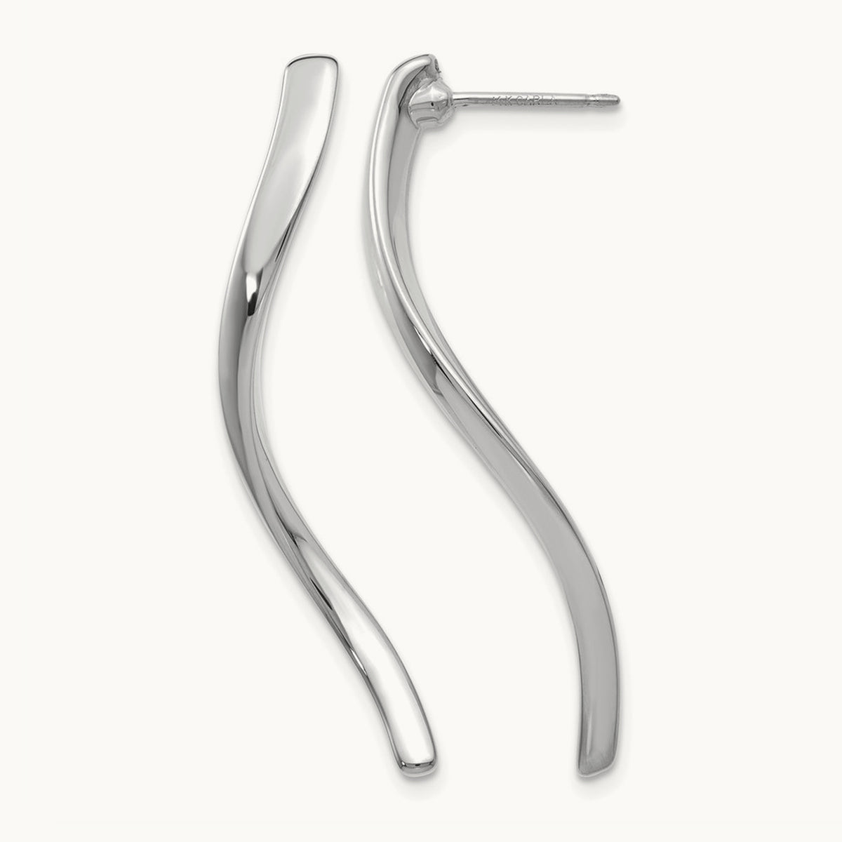 Long Curled Post Earrings — 14K White Gold