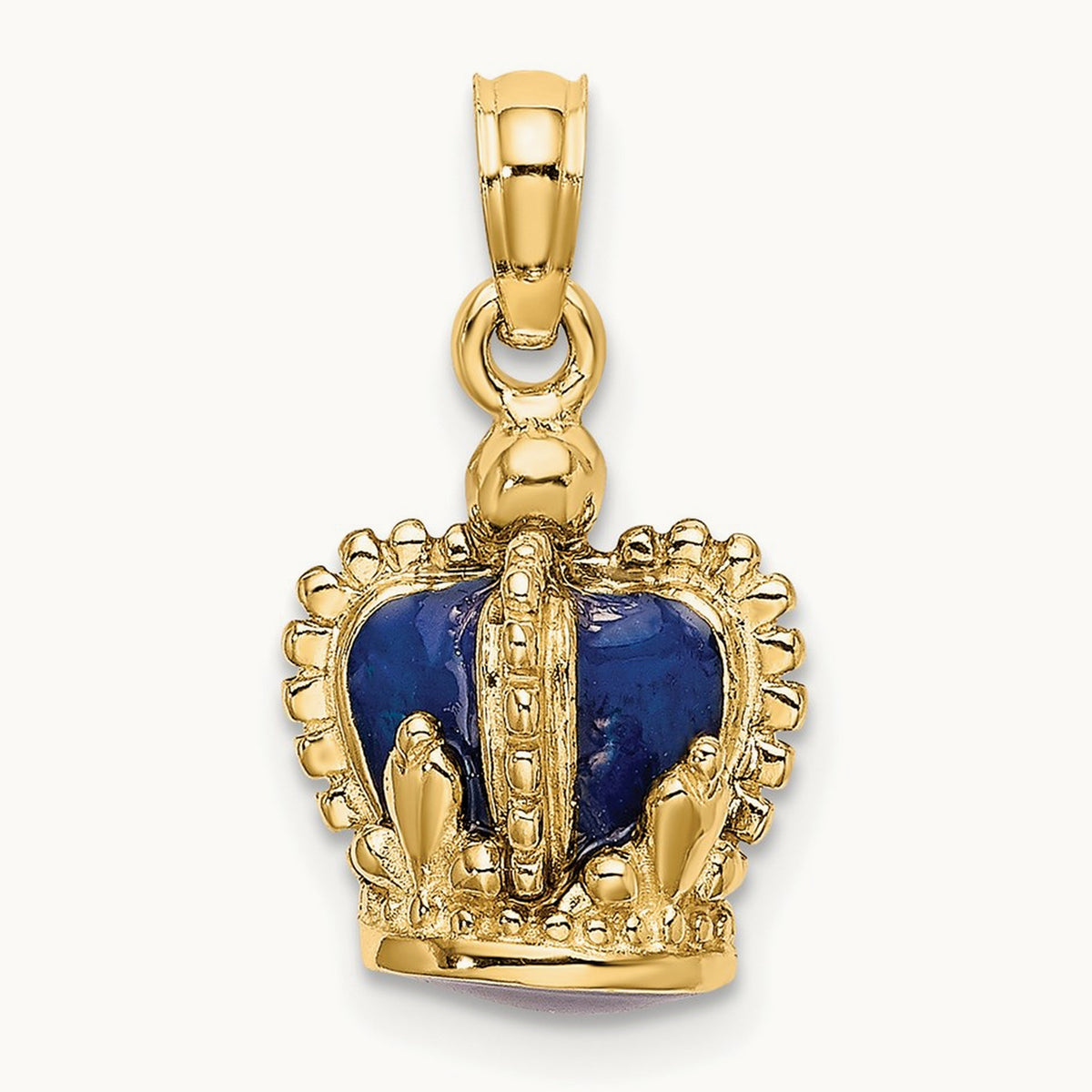 3-D w/ Blue Enamel Inside Crown Charm, 14K