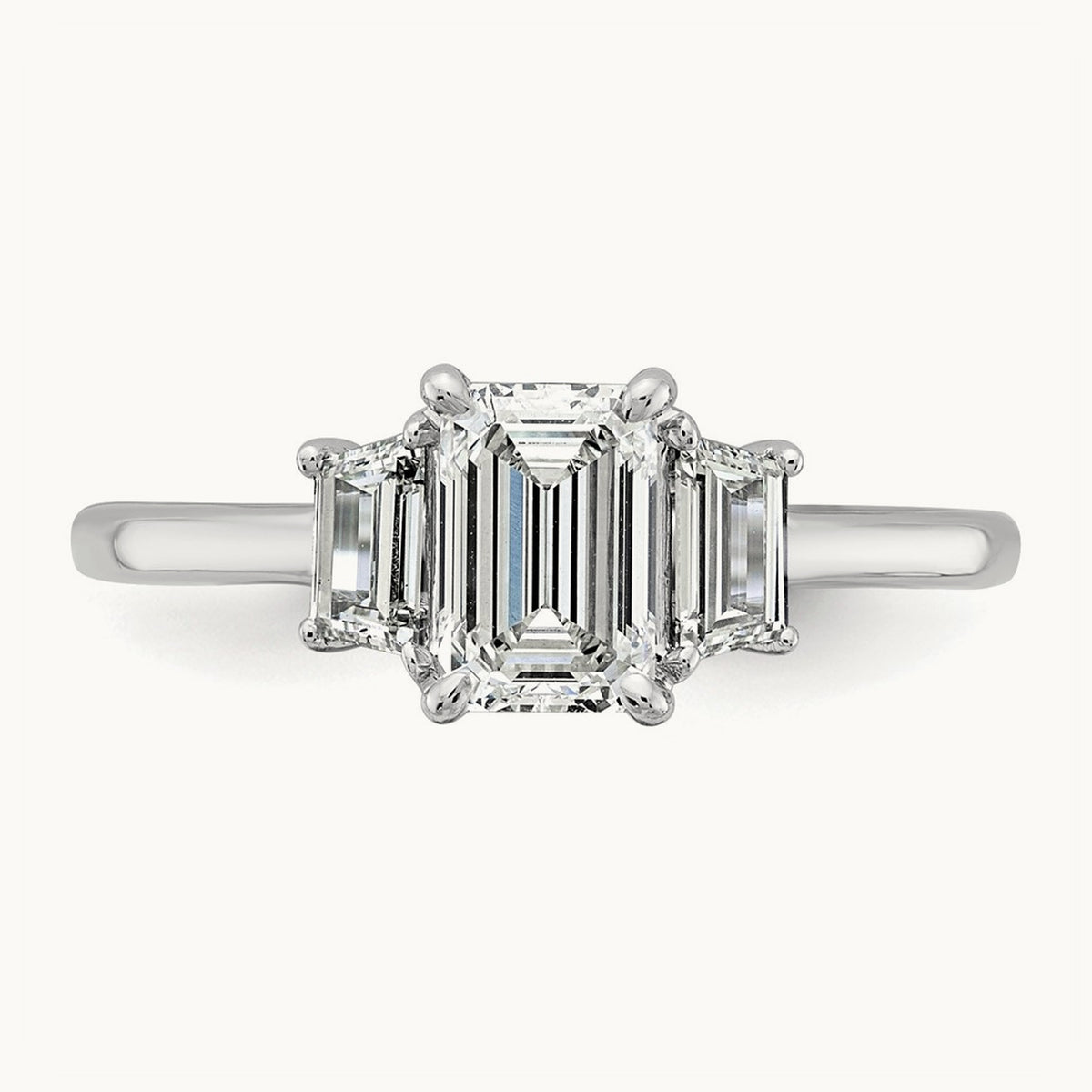 Emerald & Trapezoid Engagement Ring, 1.25-4.00 ct tw Lab-Grown Diamond — 1 3/8 ct, 14K White Gold