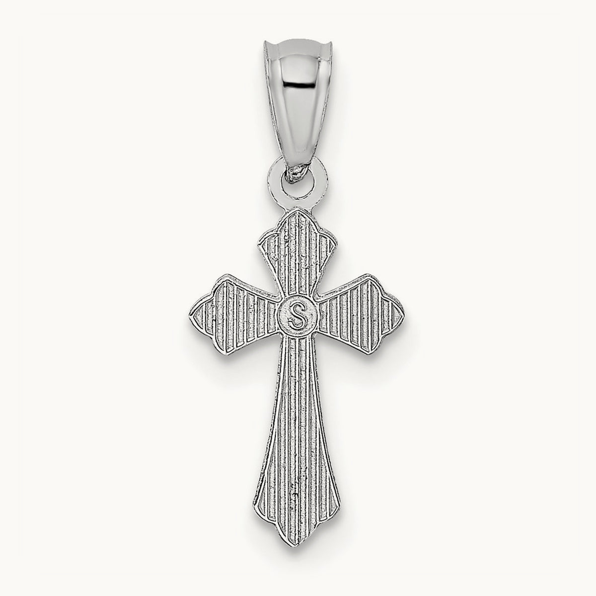 Budded Cross Charm — 14K White Gold, 21mm