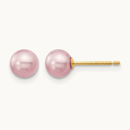 5- Purple Round Freshwater Cultured Pearl Stud Post Earrings, 6mm, 14K