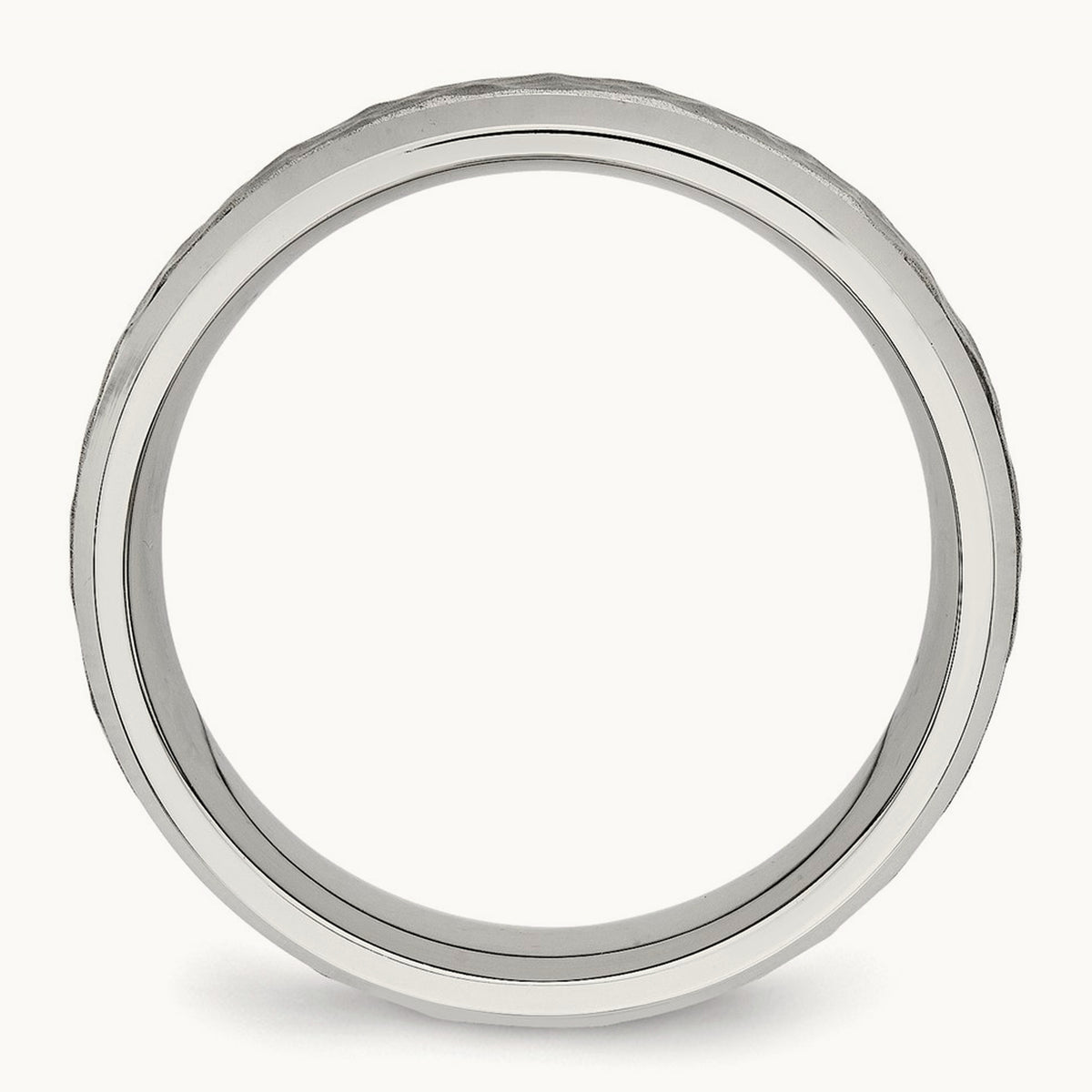 Brushed Polished and Hammered Band, 7.5mm, Stainless Steel