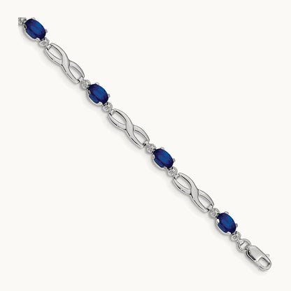 Infinity Diamond and Sapphire Bracelet, 14K White Gold