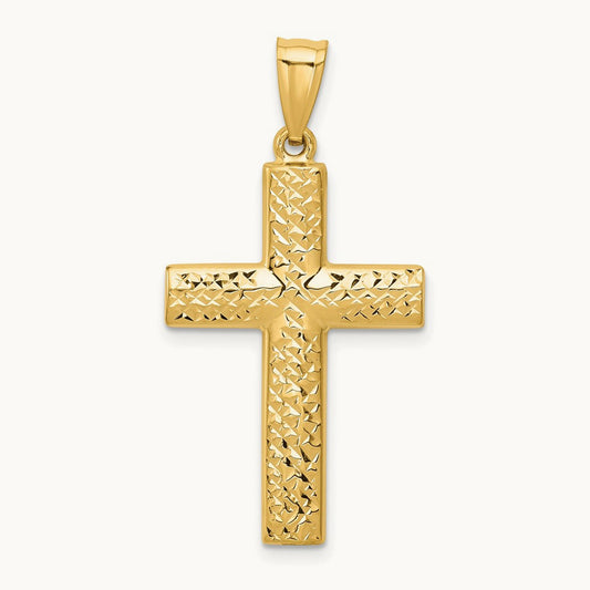 Reversible Textured/Polished Cross Pendant, 14K