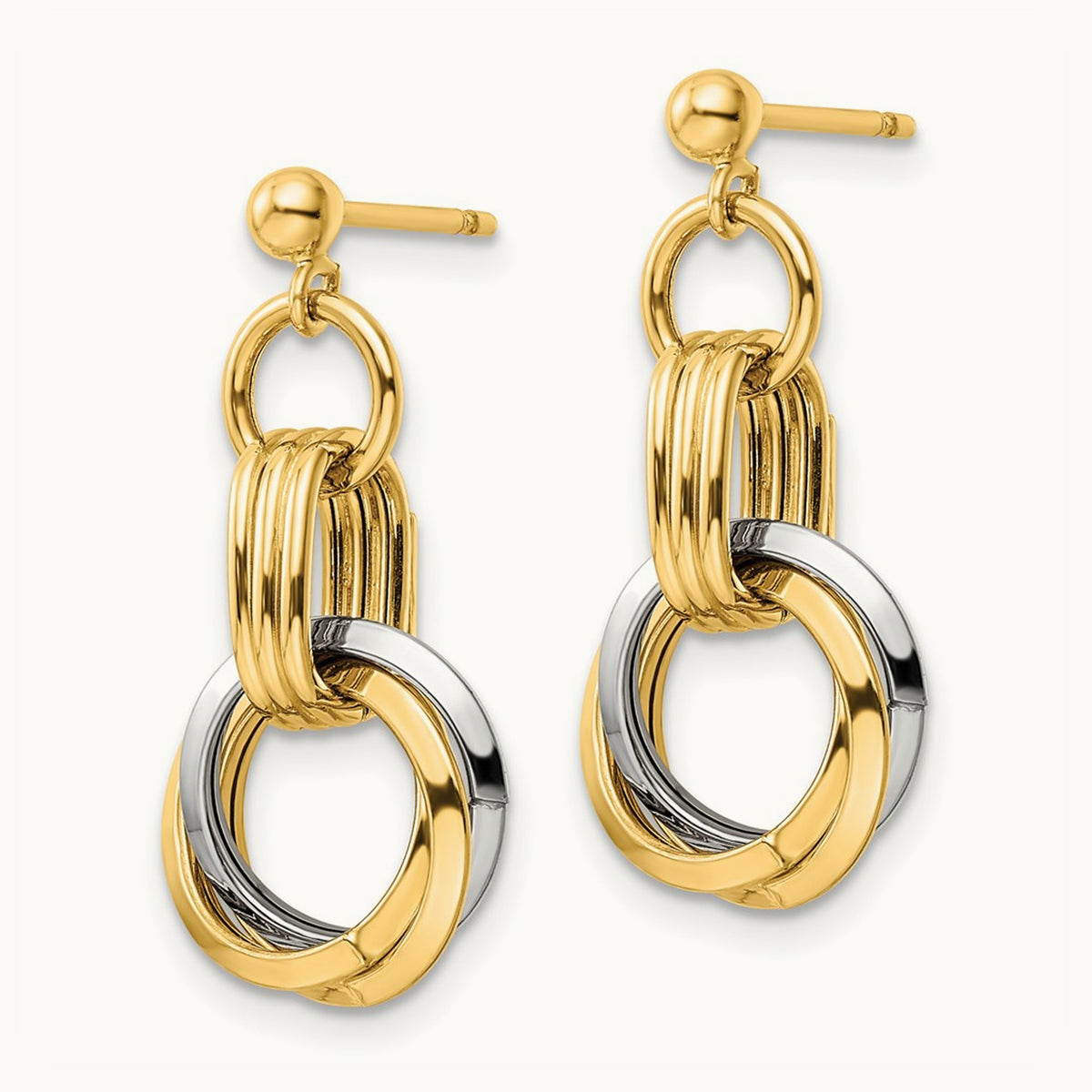 Polished Intertwined Circles Post Dangle Earrings, 14K Two-tone