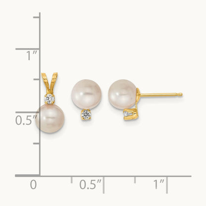 6- Saltwater Akoya Cultured Pearl & Dia. Earrings & Pendant Set, 7mm, 14K