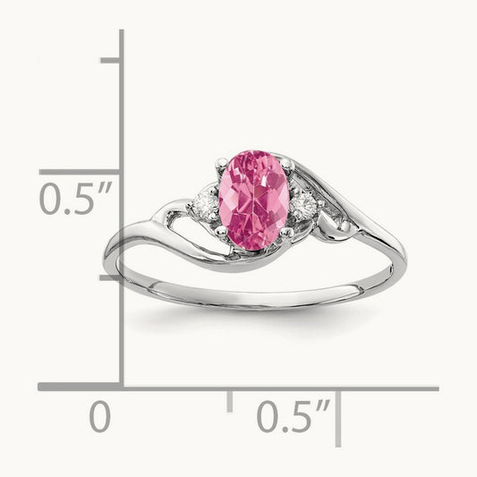 6x4mm Oval Pink Tourmaline AA Diamond ring, 14K White Gold