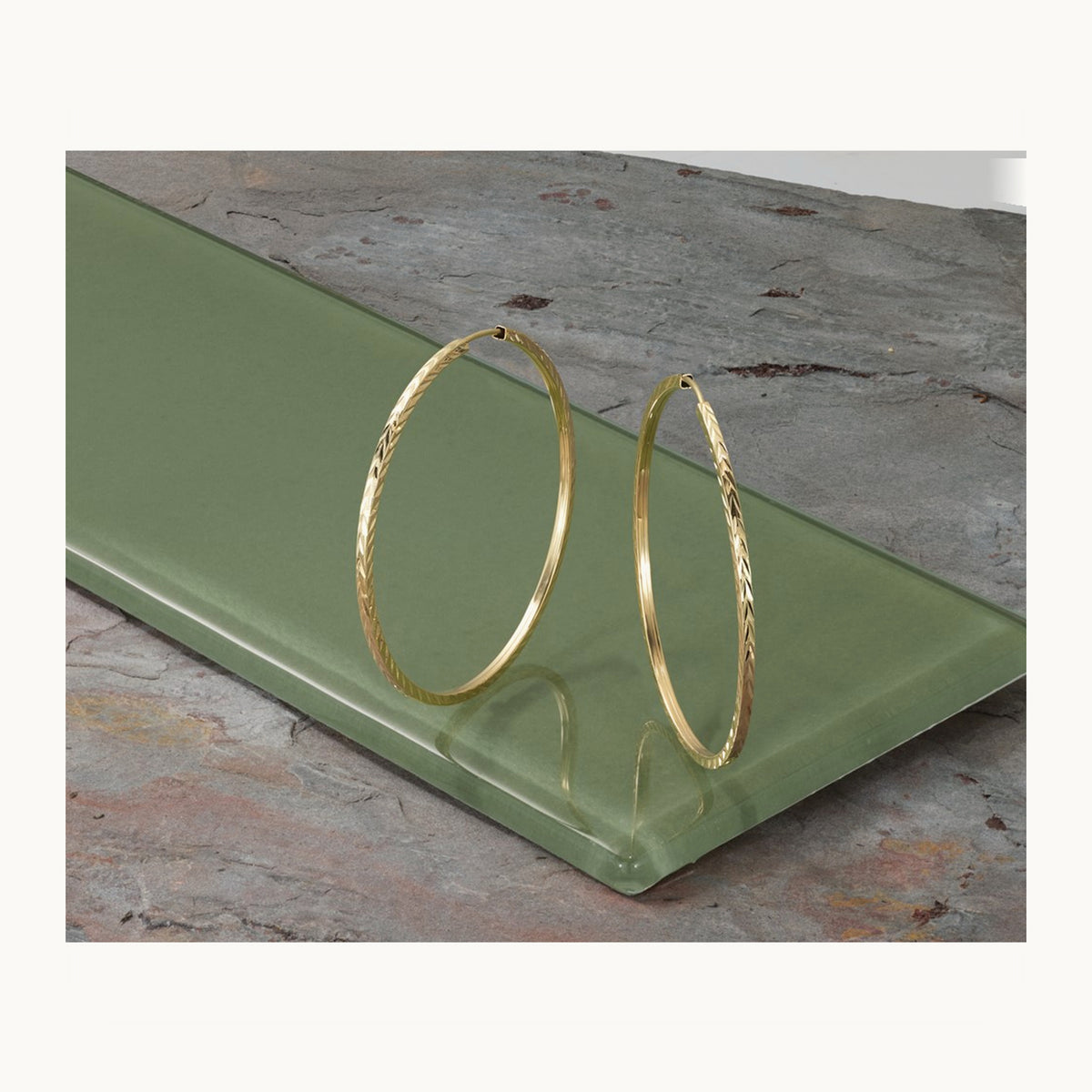 Diamond-cut Square Tube Endless Hoop Earrings — 14K Yellow Gold
