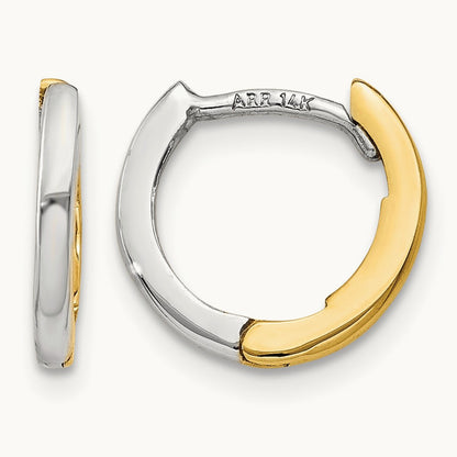 Mini Round Hinged Hoop Earrings, 1.35mm, 14K Two-tone