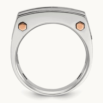 14kwr w/ Blk RH IBGoodman Men's Satin & Grooved 5-Stone Dia Ring