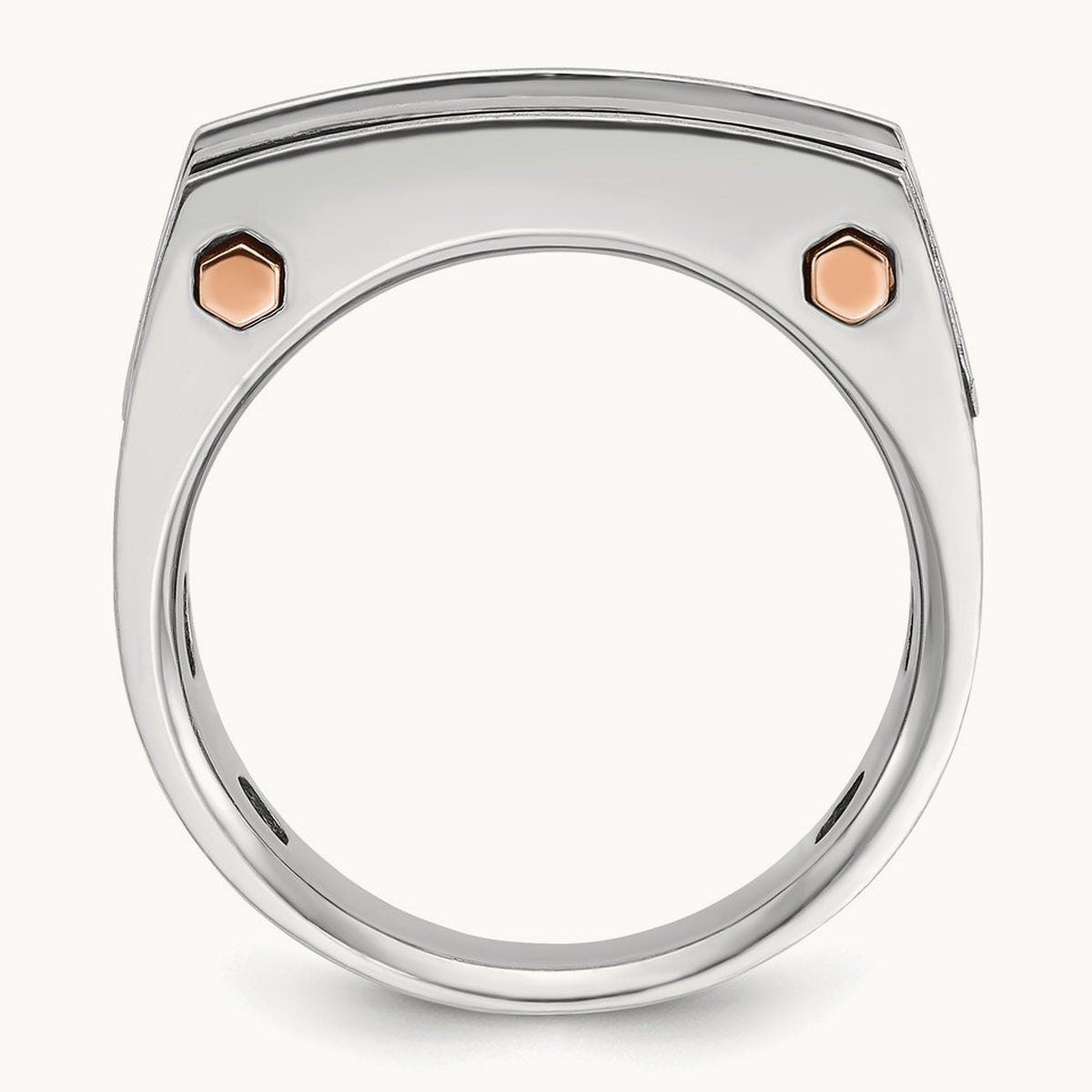 14kwr w/ Blk RH IBGoodman Men's Satin & Grooved 5-Stone Dia Ring